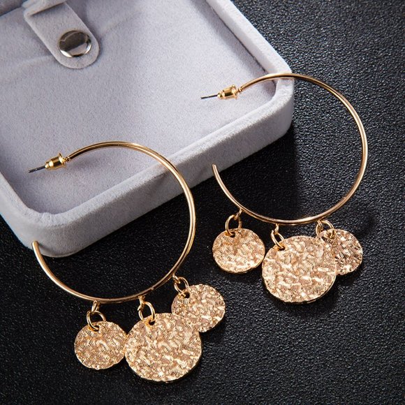 Big Statement Coin Drop Hoop Earring Gold - Picture 2 of 3